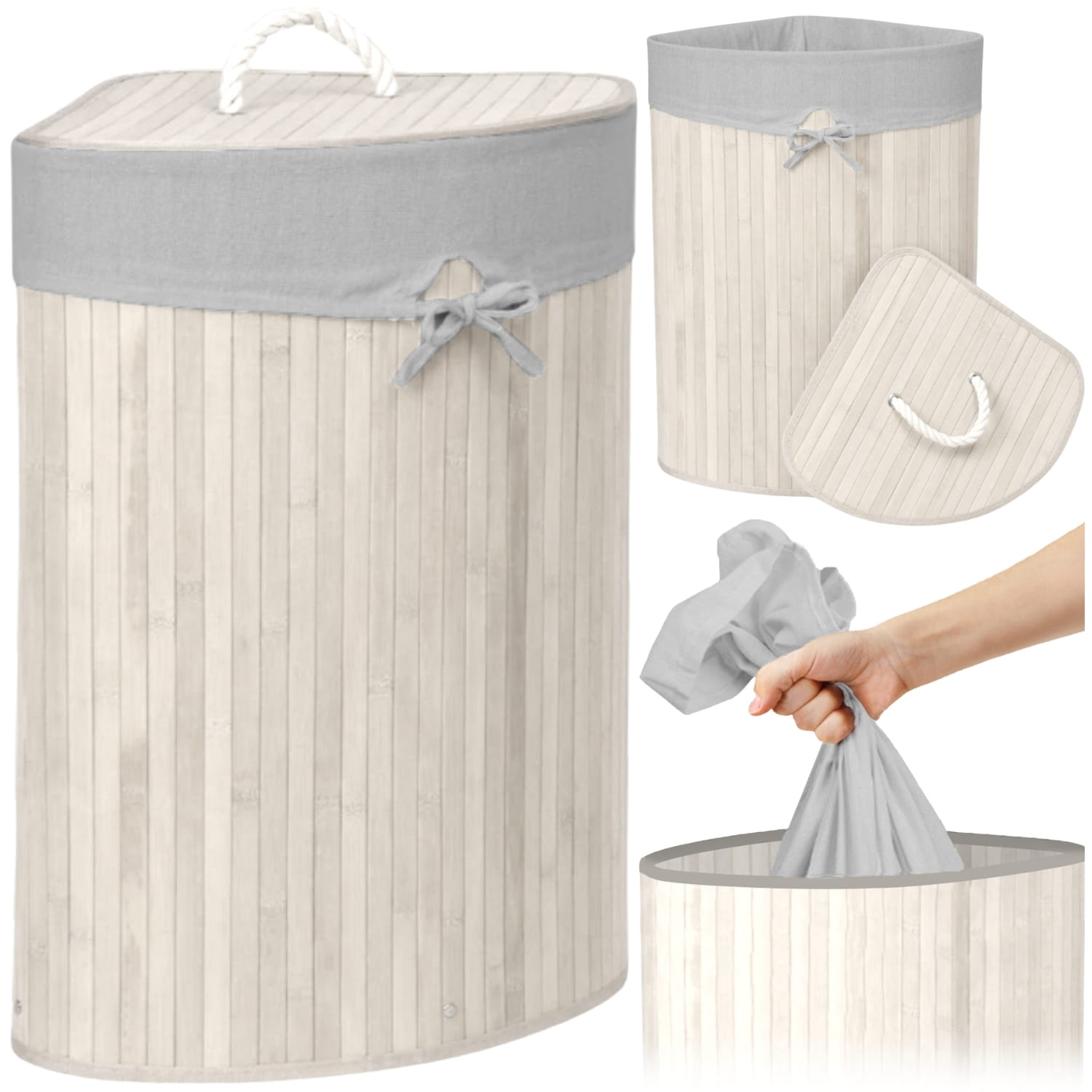 Wasmand bamboe - hoekmodel - 60 liter - afneembare inzet