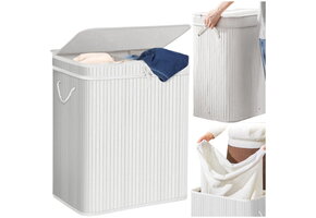 Wasmand bamboe - 3 vakken - 100 liter - afneembaar deksel