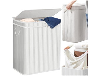 Wasmand bamboe - 3 vakken - 100 liter - afneembaar deksel