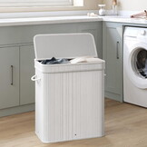 Wasmand bamboe - 3 vakken - 100 liter - afneembaar deksel