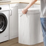 Wasmand bamboe - 3 vakken - 100 liter - afneembaar deksel