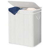 Wasmand bamboe - 3 vakken - 100 liter - afneembaar deksel