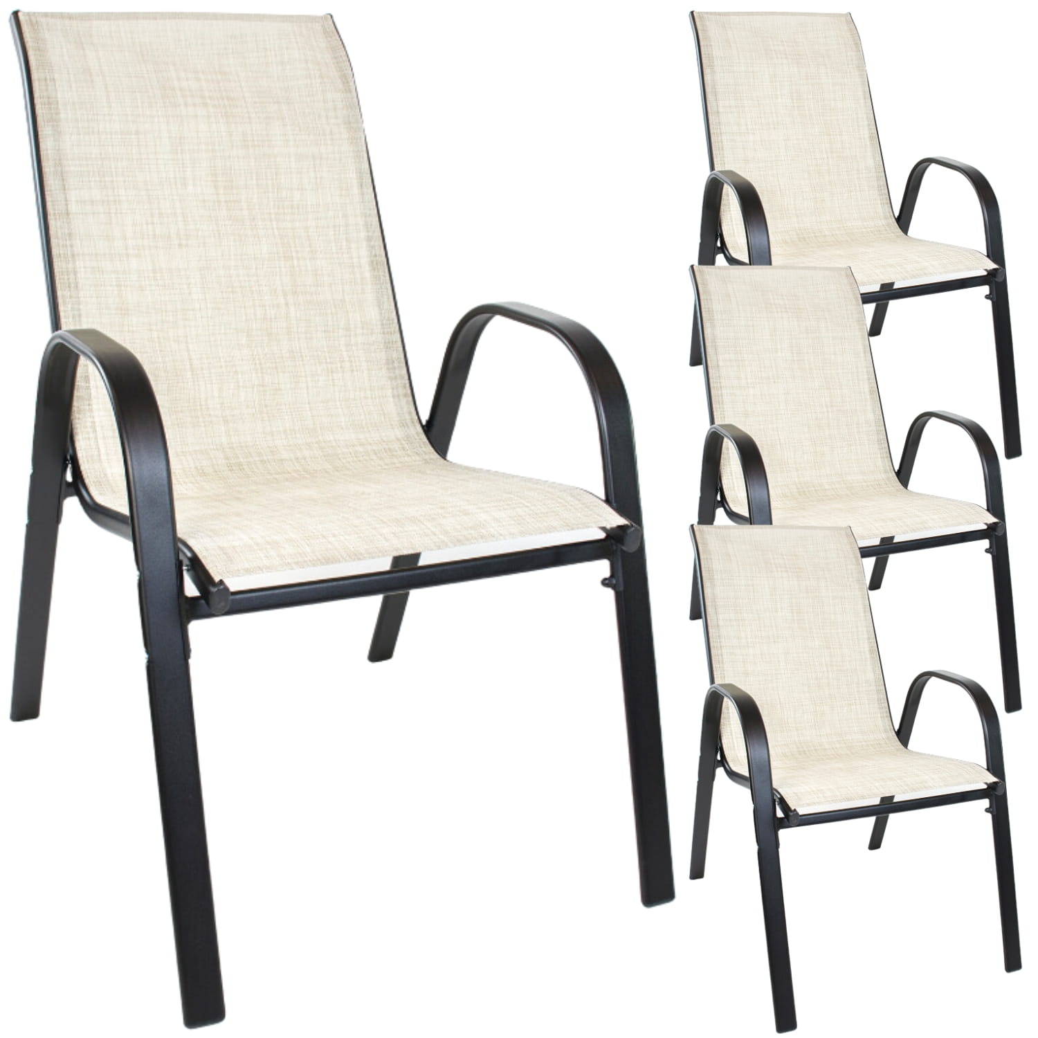Tuinstoelen - set van 4 - beige - 90 x 54 x 69 cm - stapelbaar