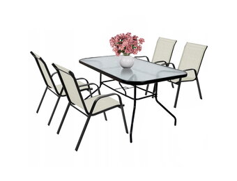 Tuinset 4 personen - glazen tafel - beige stoelen - weerbestendig