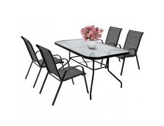 Tuinset 4 personen - glazen tafel - zwart metaal - weerbestendig