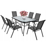 Tuinset 6 personen - glazen tafel - zwarte stoelen - 140x80 cm tafel