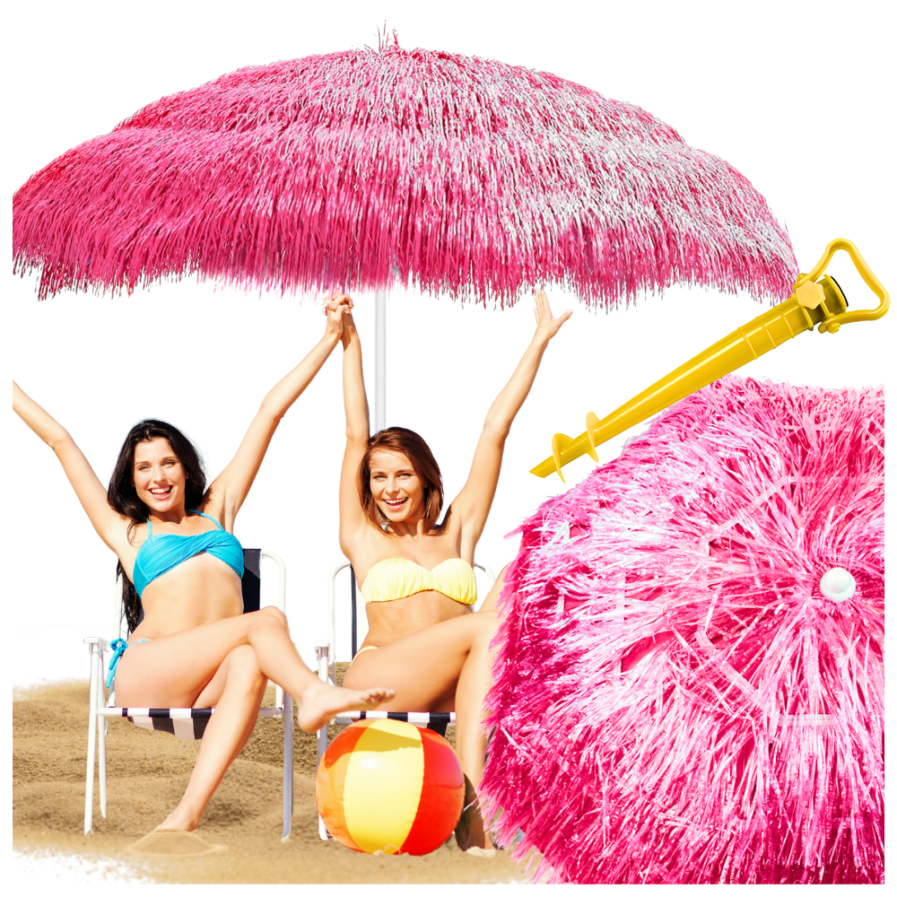 Strand parasol - roze - 180 cm hoog - Hawaiiaans patroon