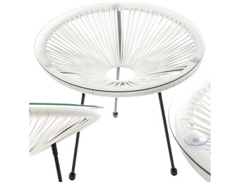 Bijzettafel buiten - crèmekleurig - technorattan - 50cm diameter