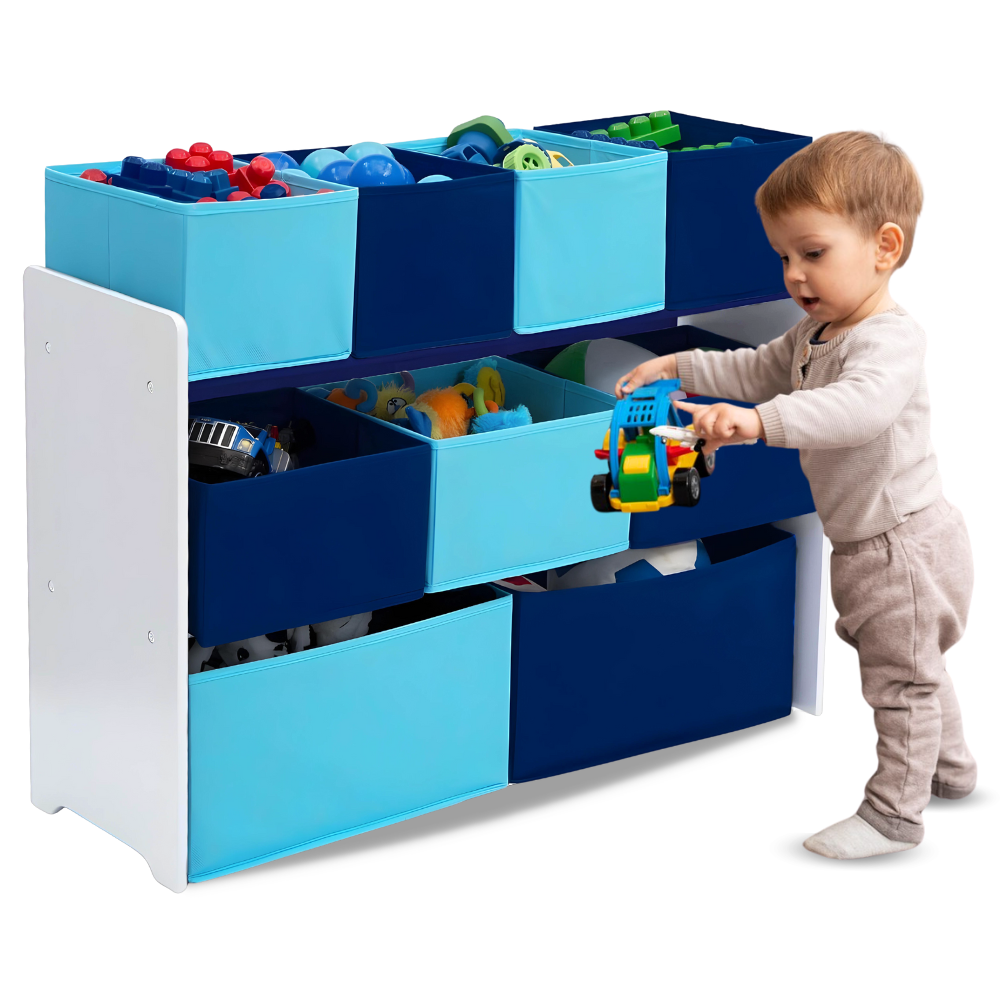 Opbergen speelgoed - 9 containers - wit/blauw - 82.5 x 60 x 29.5 cm