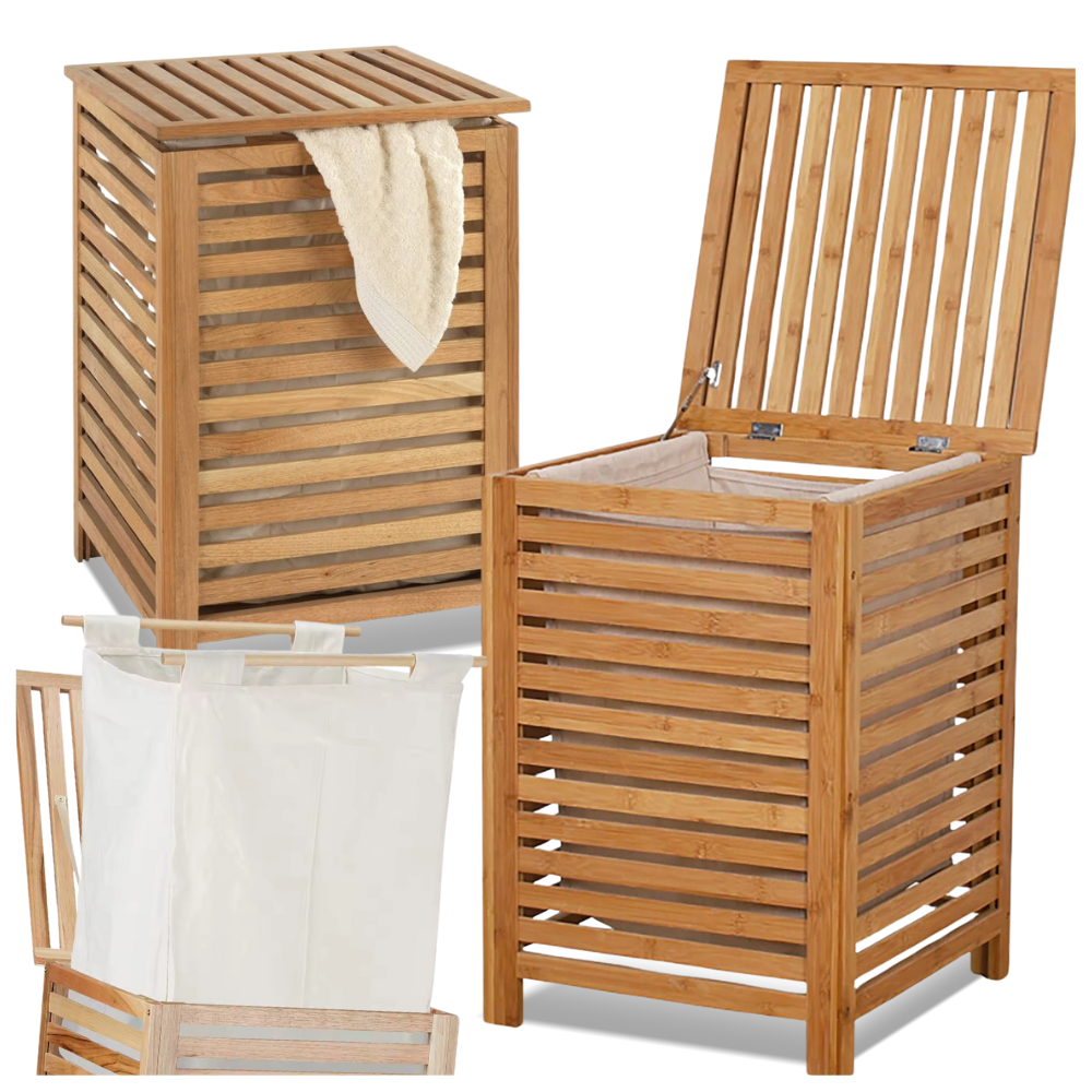 Wasmand bamboe - 50L - 38 x 38 x 57 cm - uitneembare tas