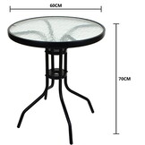 Tuintafel rond - 4 zitplaatsen - 60cm diameter - metaal en glas