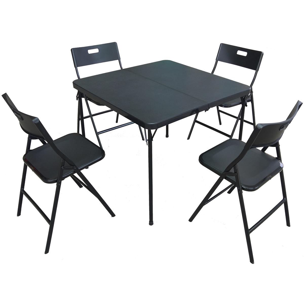 Camping set - 4 stoelen - compacte koffer - zwart