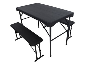 Tuinset - zwart - metaal en HDPE - opklapbare poten