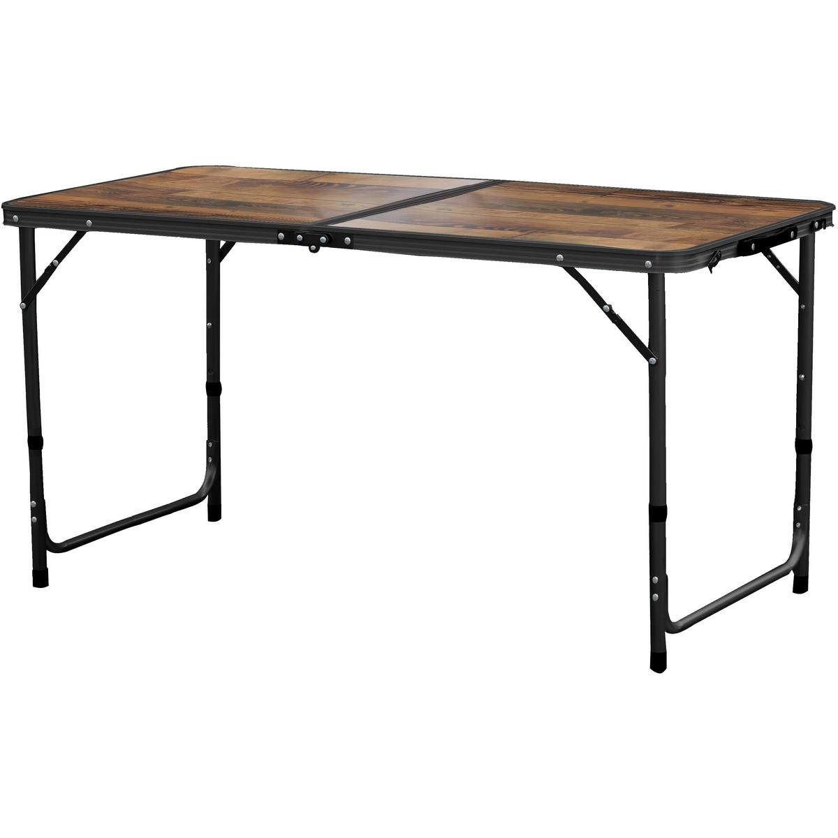 Inklapbare campingtafel - 120x60 cm - verstelbare hoogte - bruin/zwart