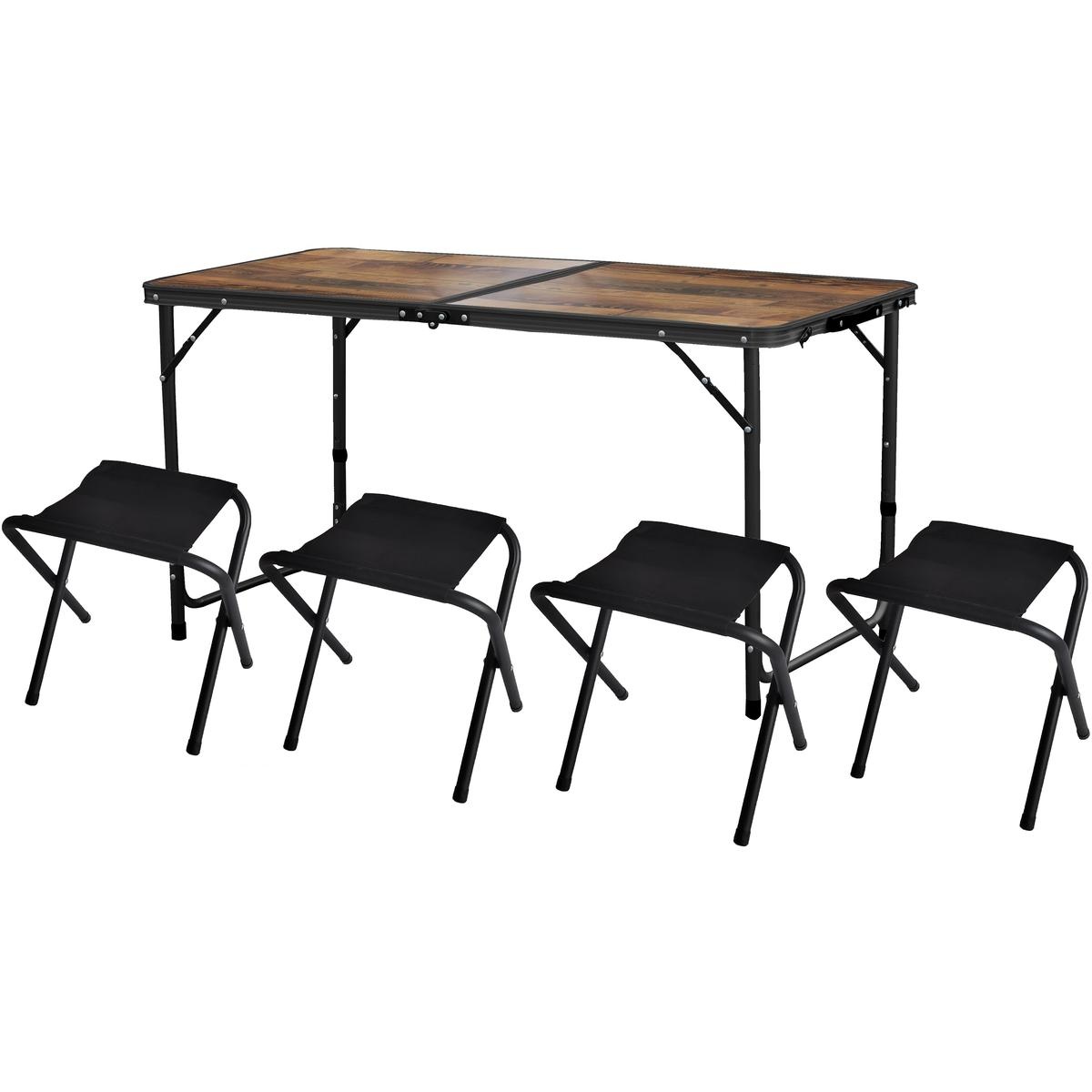 Inklapbare campingtafel - 4 stoelen - 3 hoogtes - kofferformaat