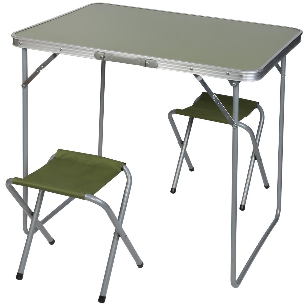Inklapbare campingtafel - groen - 80x60x70 cm - incl. 2 stoelen