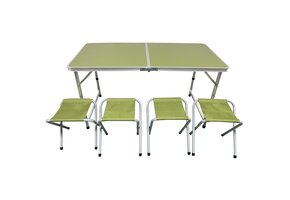 Inklapbare campingtafel - 4 stoelen - groen - 120x60x60 cm