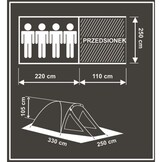 4 persoons tent - 330x250x105cm - waterdicht - lichtgewicht