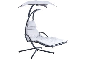 Hangstoel voor buiten - lichtgrijs - 210x112x210 cm - met parasol