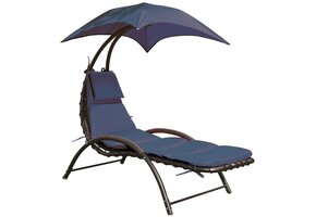 Ligstoel tuin - marineblauw - 200x125x180cm - met parasol