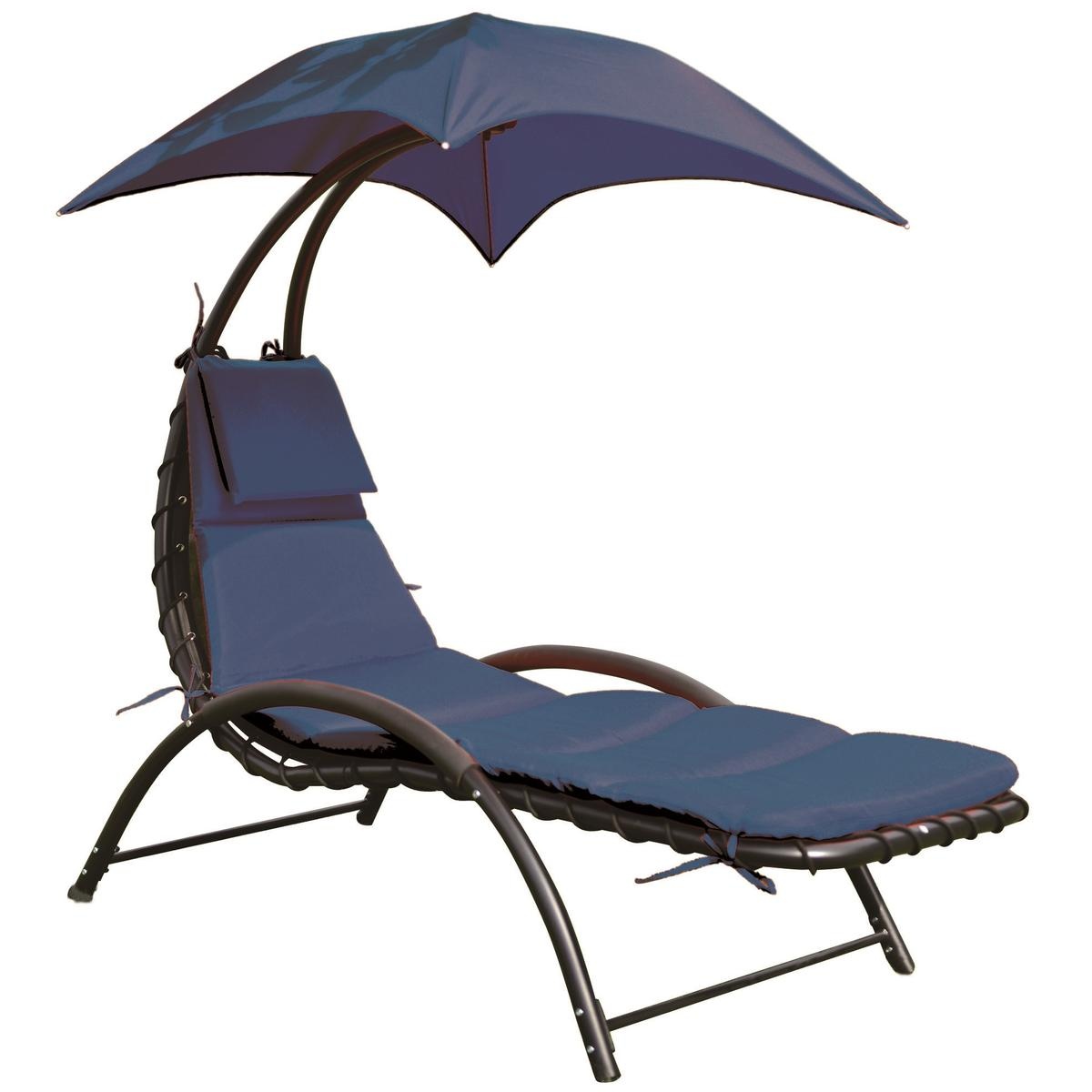 Ligstoel tuin - marineblauw - 200x125x180cm - met parasol