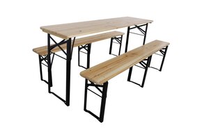 Tuinset - inklapbaar - hout en zwart metaal - 170x46x75 cm