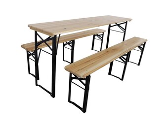 Tuinset - inklapbaar - hout en zwart metaal - 170x46x75 cm