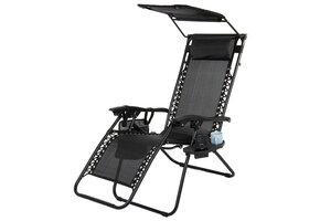 Ligstoel tuin - zwart - 175x52x65 cm - met dakje