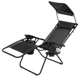 Ligstoel tuin - zwart - 175x52x65 cm - met dakje