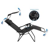 Ligstoel tuin - zwart - 175x52x65 cm - met dakje