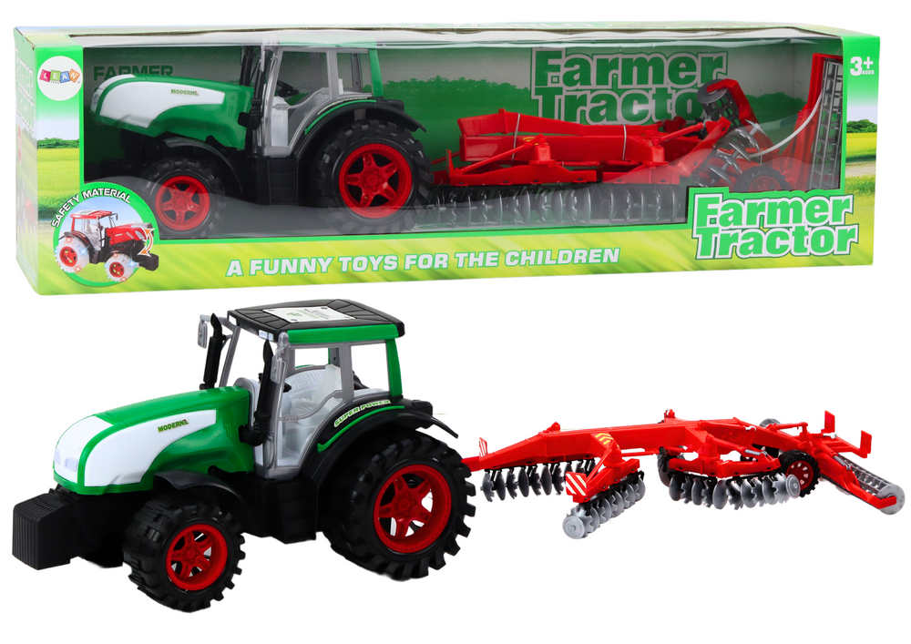 Tractor speelgoed - zwart/groen - 34x20x21 cm - met aanhangwagen