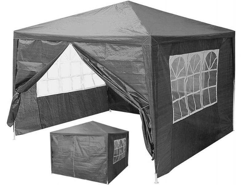 Partytent 3x3 - grijs - 9,7 kg - afneembare zijpanelen