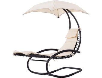Schommelstoel tuin met parasol - beige
