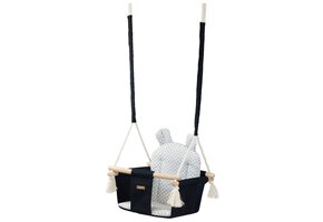 Schommelstoel baby - houten frame - zwart/grijs - max. 20kg belasting