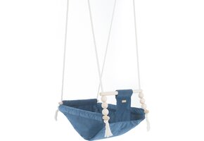 Schommelstoel baby - marineblauw - houten frame - veiligheidsriem