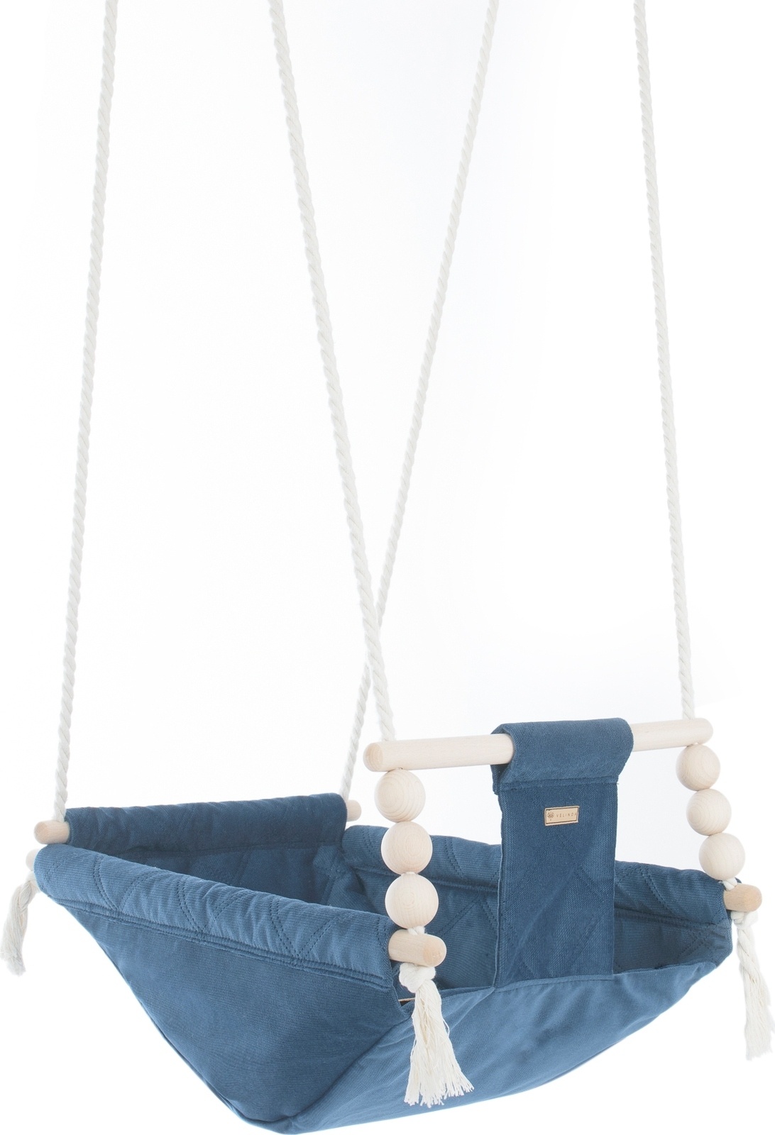 Schommelstoel baby - marineblauw - houten frame - veiligheidsriem