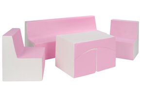 Kindermeubelset - 4-delig - eco-leer - wit/pastelroze