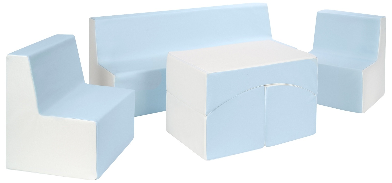 Kindermeubelset - 4-delig - eco-leer - wit/blauw