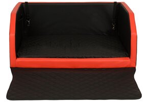 Hondenmand auto - 100x70 cm - zwart en rood - met veiligheidsgordel