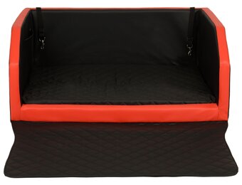 Hondenmand auto - 100x70 cm - zwart en rood - met veiligheidsgordel