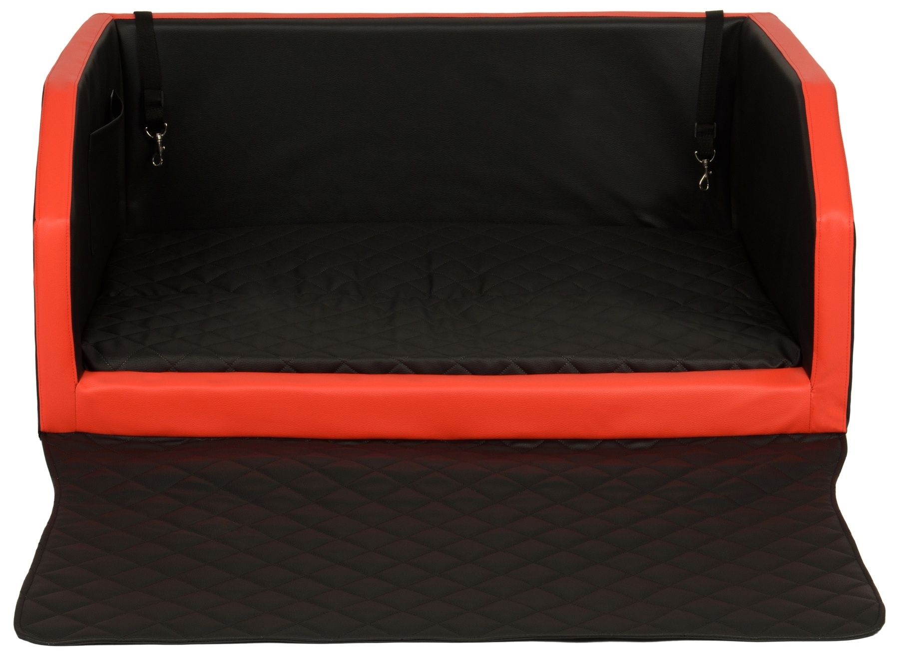 Hondenmand auto - 100x70 cm - zwart en rood - met veiligheidsgordel