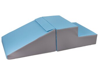 Foam blokken met glijbaan - wit/babyblauw/grijs - T-21 bekledingsschuim - 25 cm hoog