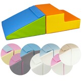 Foam blokken met glijbaan - wit/babyblauw/grijs - T-21 bekledingsschuim - 25 cm hoog