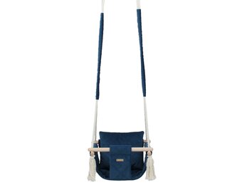 Schommelstoel baby - navy - hout en velours - tot 20 kg
