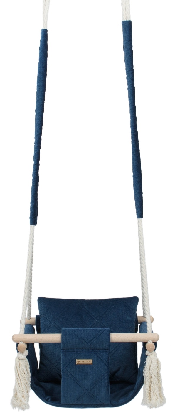 Schommelstoel baby - navy - hout en velours - tot 20 kg