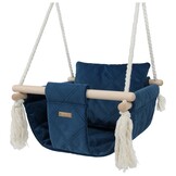 Schommelstoel baby - navy - hout en velours - tot 20 kg