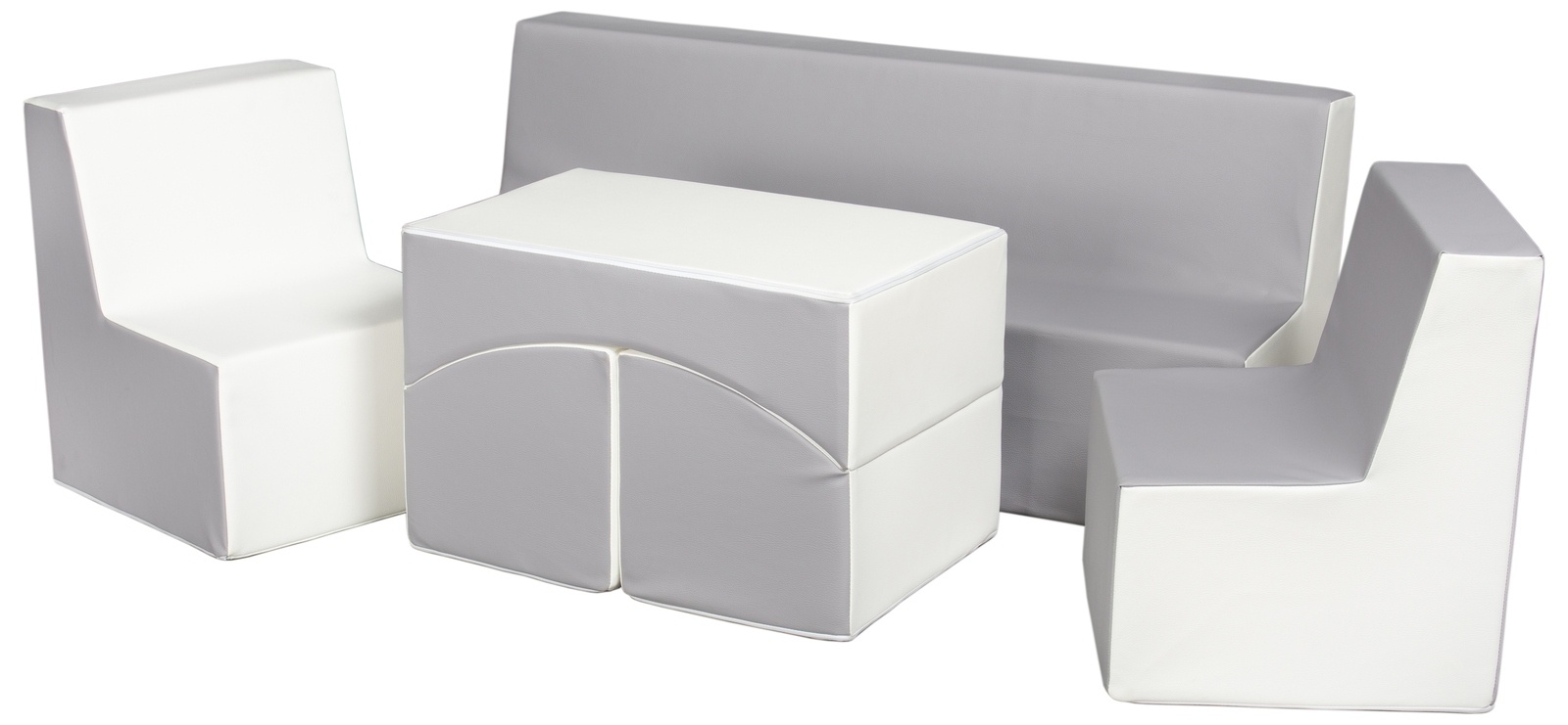 Kindermeubelset - 4-delig - eco-leder - wit/grijs
