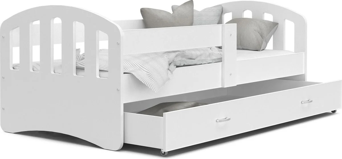 Kinderbed | Houten bed | 200x90cm | met matras en bedlade | wit