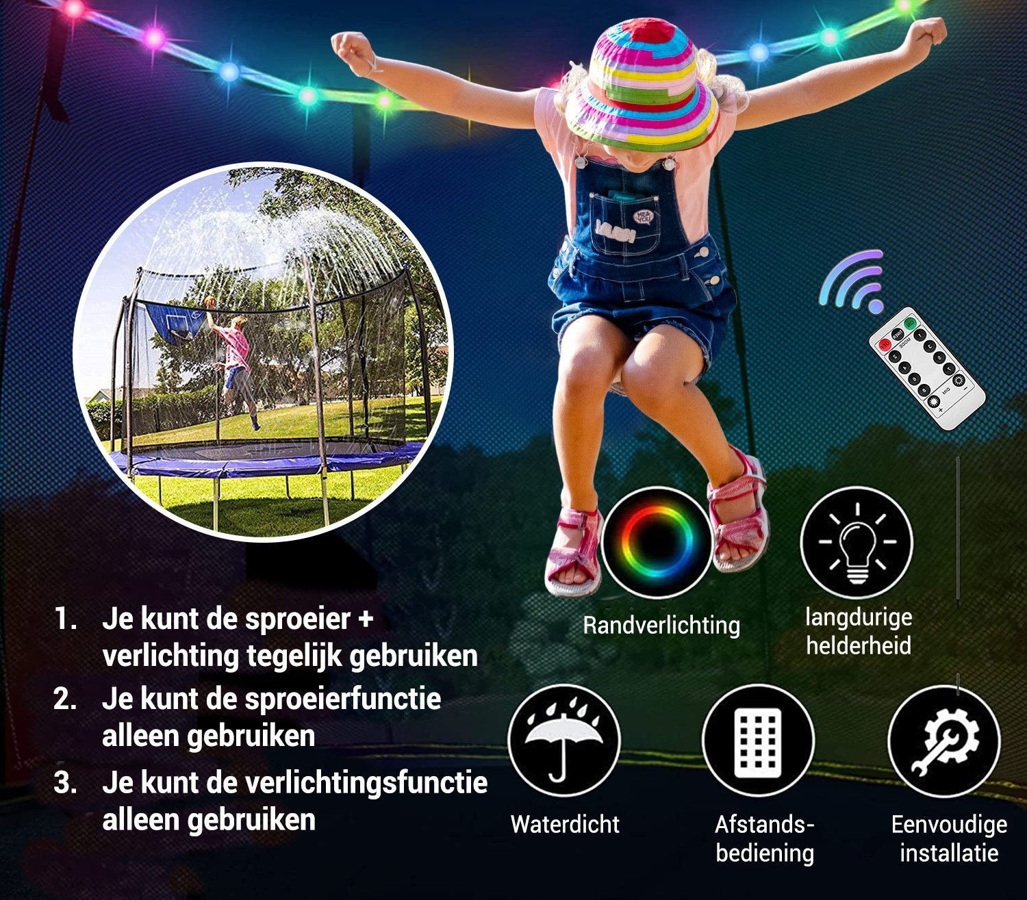 Trampoline sproeier - verlichting - net bevestiging - Ø305cm
