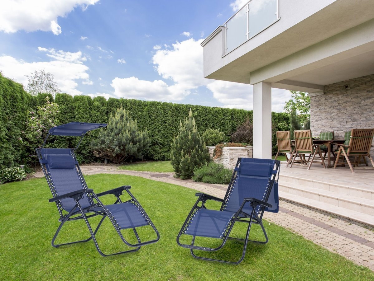 Ligstoel Zero Gravity met zonnedak – Blauw